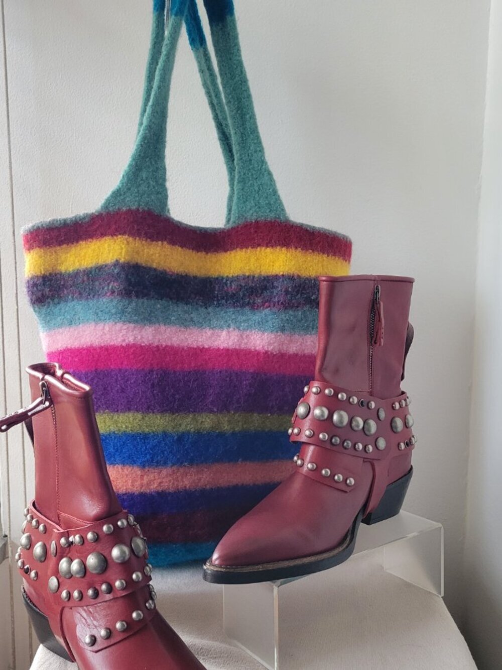 Free People We The Free Axel Studded Harness Leather Boots Red Size 9 NWOB - Picture 4 of 15